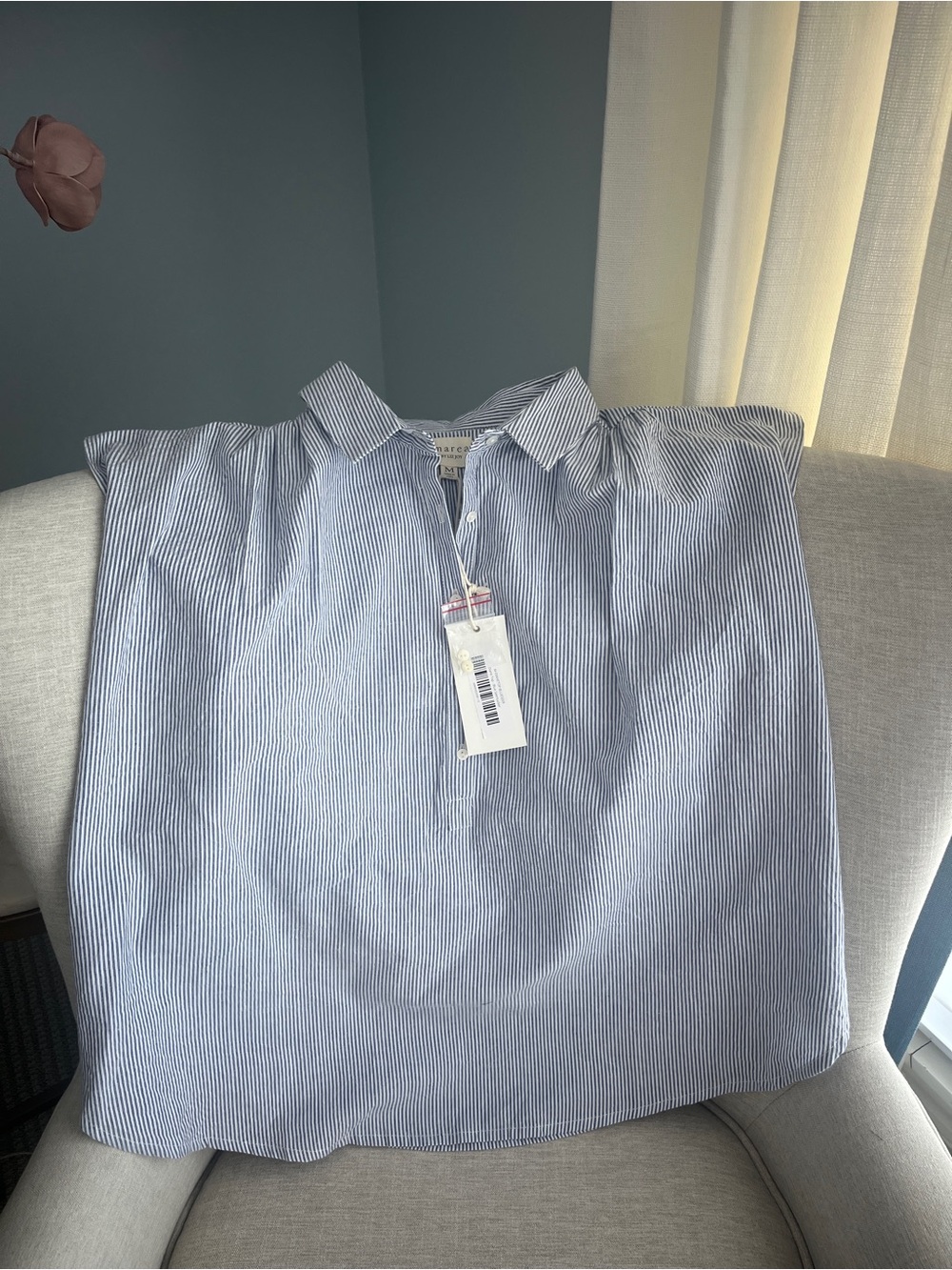 NWT Marea by Liz Joy Blue Seersucker Striped Diane Top Medium